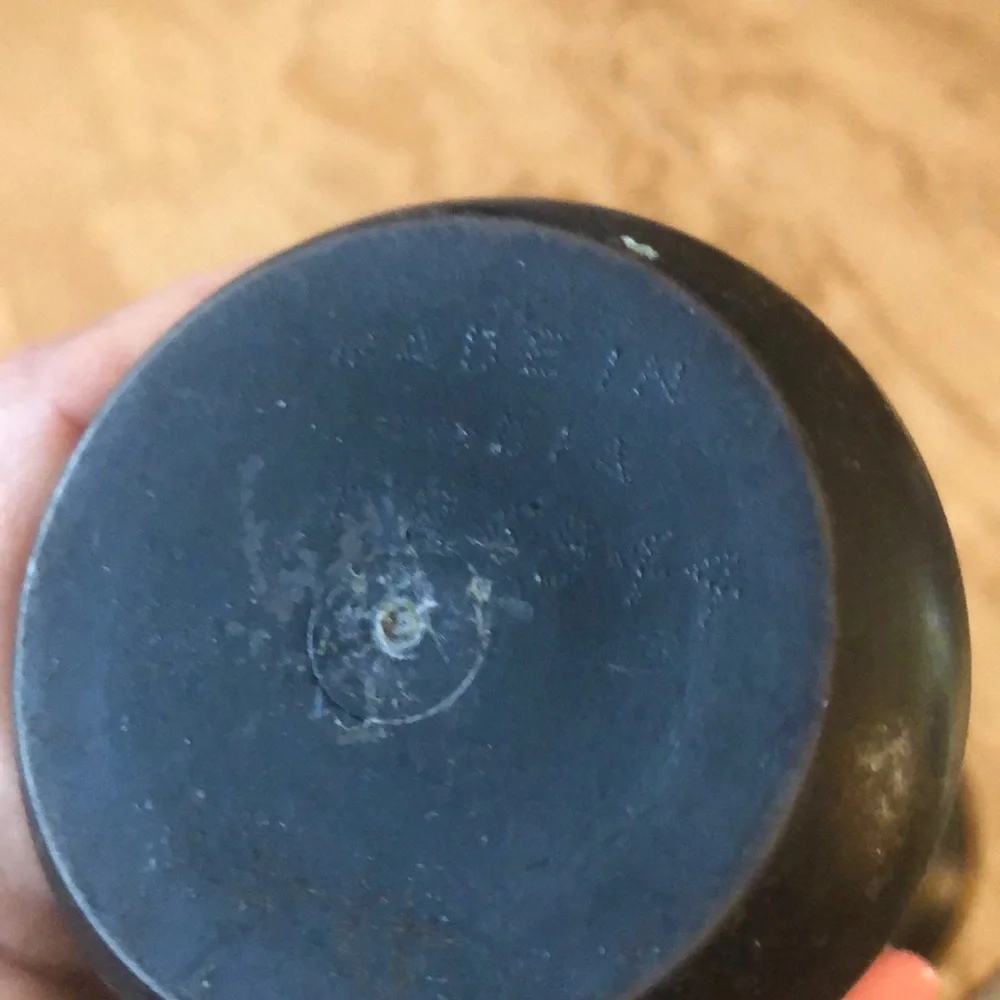 BLACK PAINTED BRASS VASE W GOLD ETCHED FLORAL DESIGN • 8” x 3” • VINTAGE